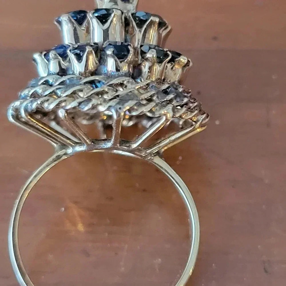 VINTAGE 14K YELLOW GOLD HAND MADE NATURAL SAPPHIRE RING BASKET DESIGN SIZE 7 3/4 - Picture 7 of 14